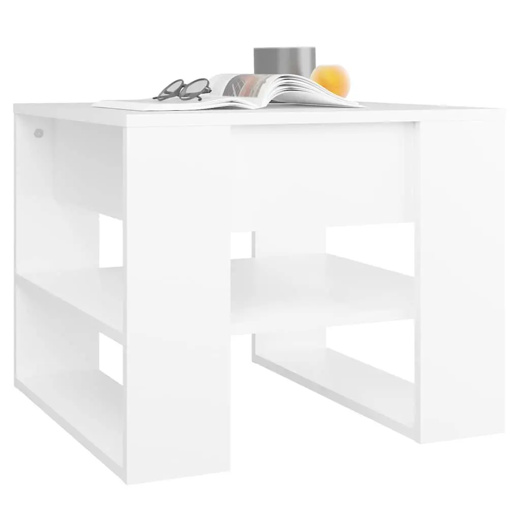 White Coffee Table with Storage Shelf for Home Use 55.5x55x45cm