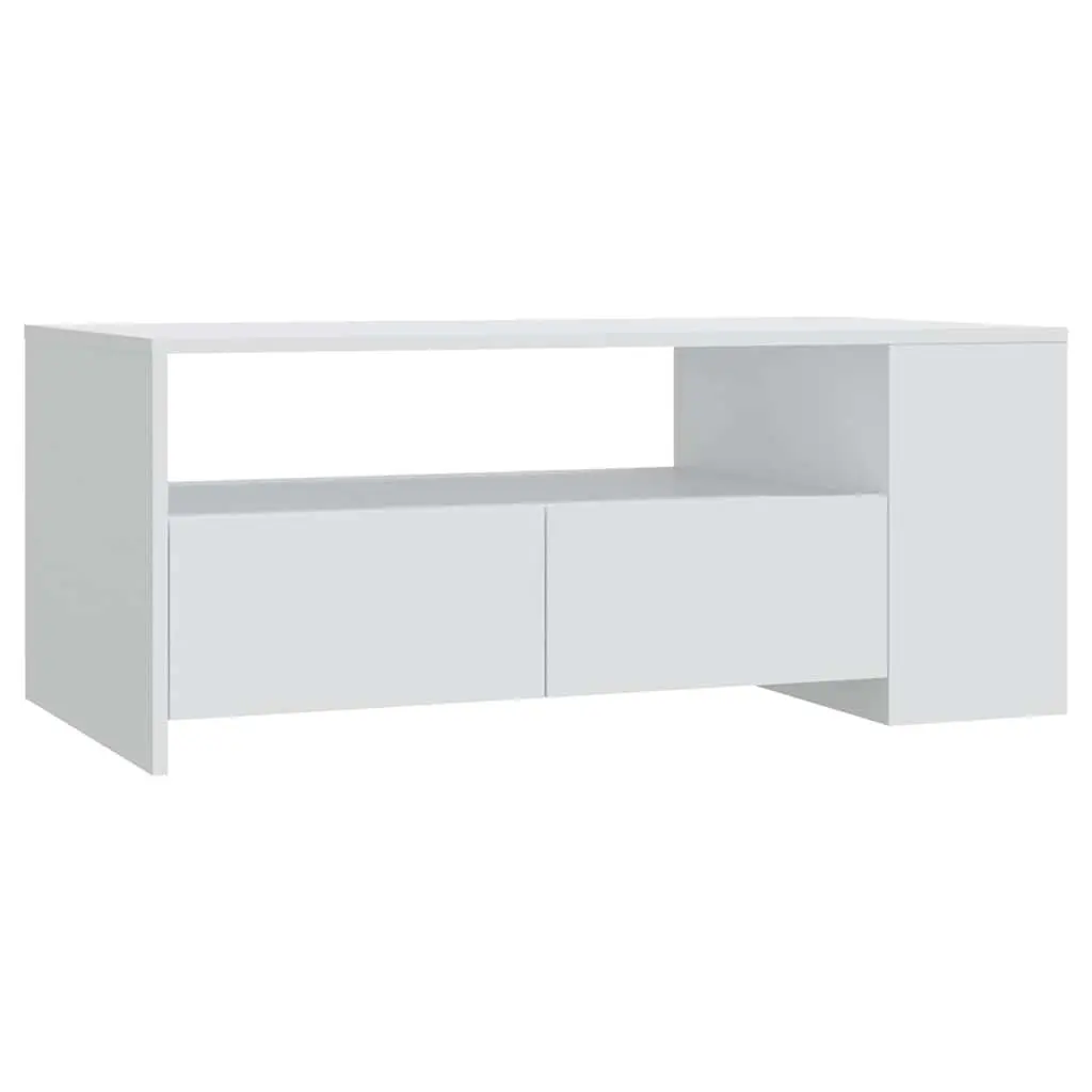 Coffee Table Engineered Wood 102cm White Storage Shelf Drawers Compartments