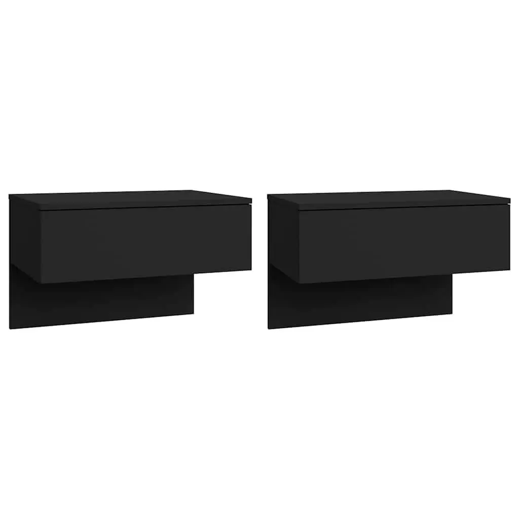 Bedside Cabinets Engineered Wood Wall-mounted 2 Piece Black Floating Storage Shelves