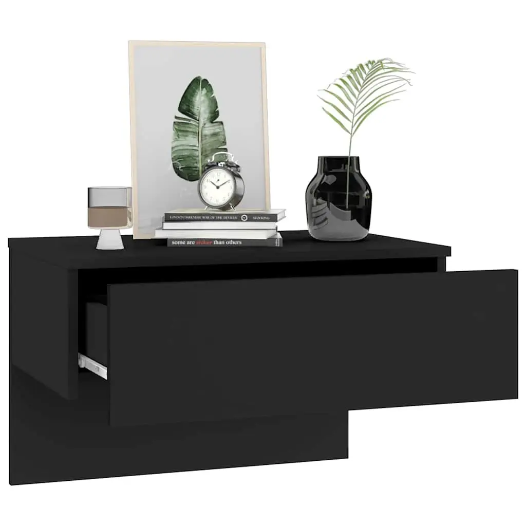 Bedside Cabinets Engineered Wood Wall-mounted 2 Piece Black Floating Storage Shelves
