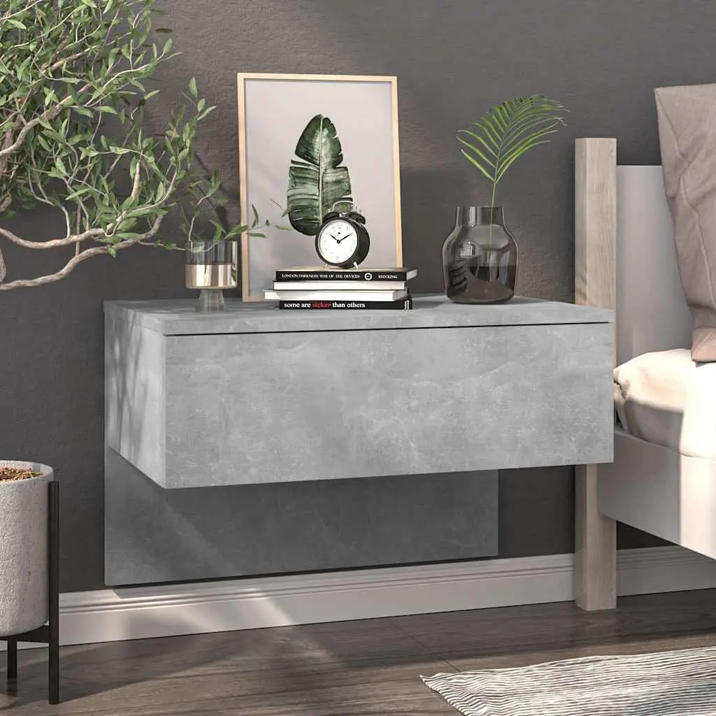 Wall-mounted Bedside Cabinets Engineered Wood Grey 2 Piece Floating Storage