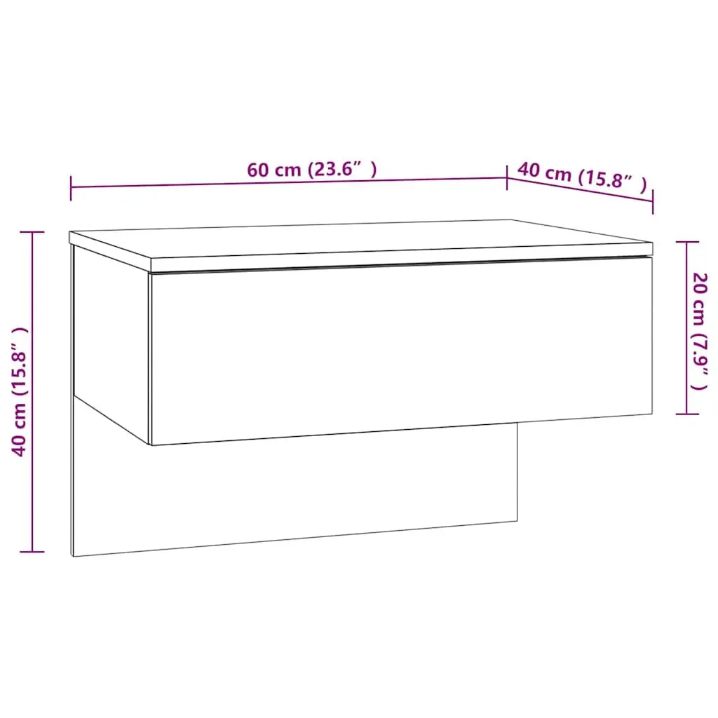 Wall-mounted Bedside Cabinets Engineered Wood Grey 2 Piece Floating Storage