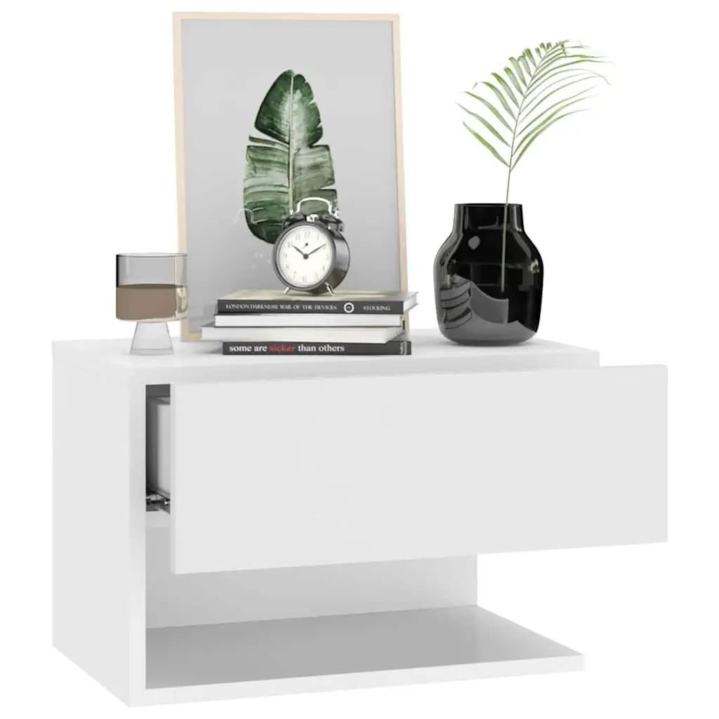 Wall-mounted Bedside Cabinet White Floating Storage Unit for Bedroom Living Room