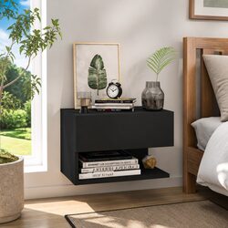 Practical Black Wall-Mounted Bedside Storage Unit