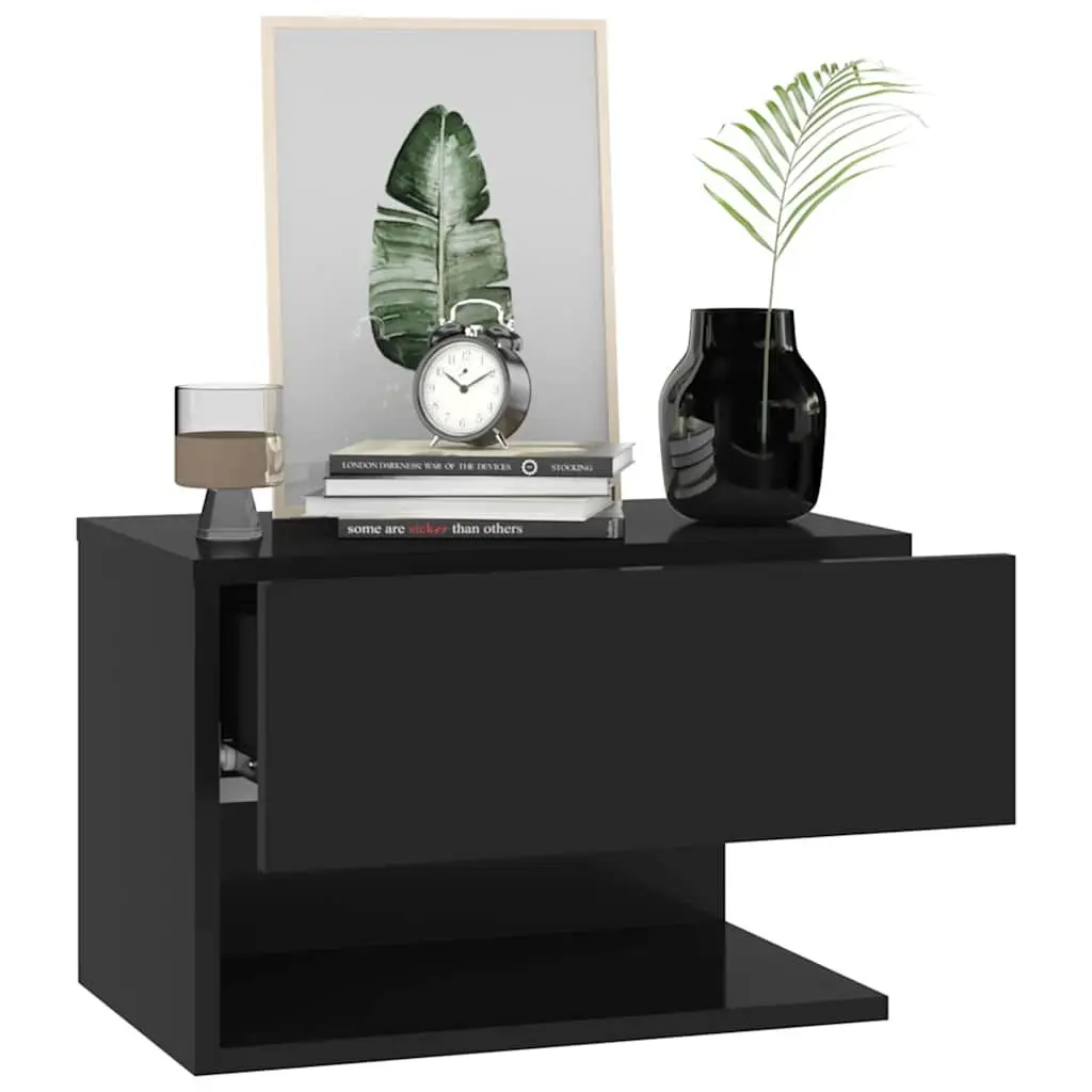 Black Wall-Mounted Bedside Storage Unit