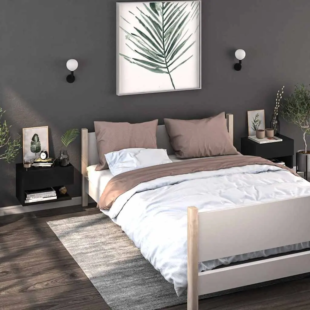 Black Wall-Mounted Bedside Storage Unit