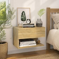 Wall-mounted Bedside Cabinet Brown Storage Floating Shelf Bedroom Nightstand