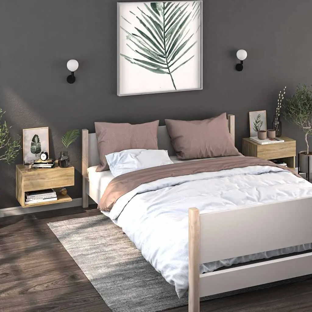Wall-mounted Bedside Cabinet Engineered Wood Brown Floating Shelf