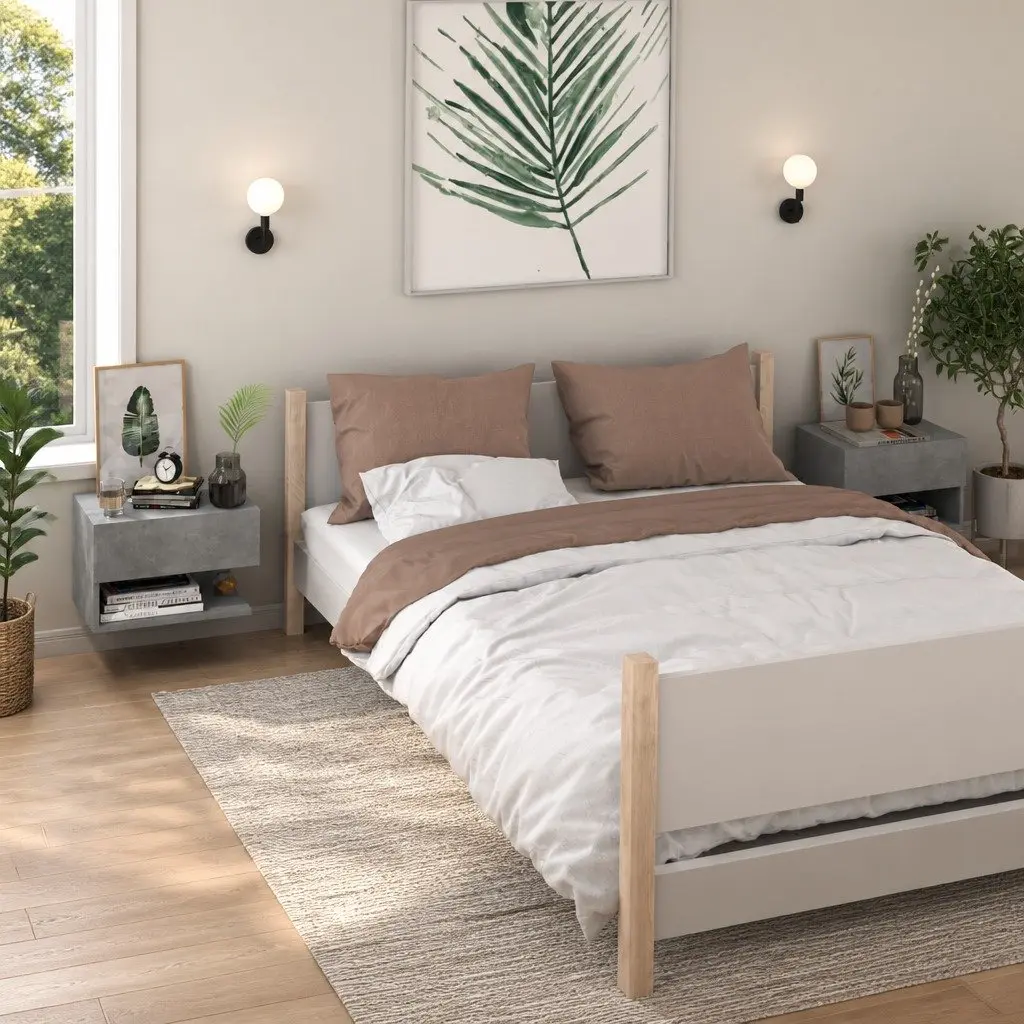 Wall-mounted Bedside Cabinets Engineered Wood 2 Piece Grey Floating Storage Units