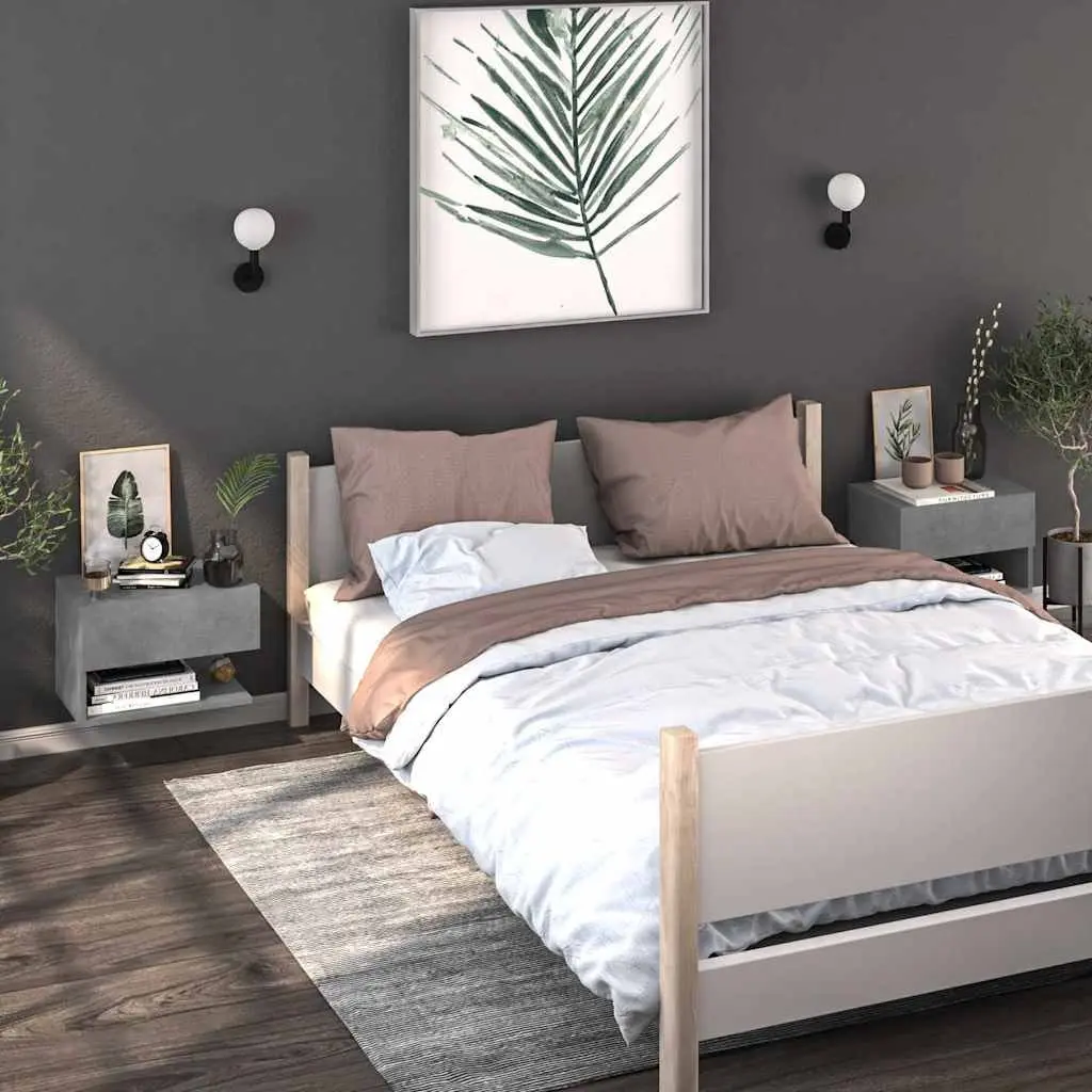 Wall-mounted Bedside Cabinets Engineered Wood 2 Piece Grey Floating Storage Units