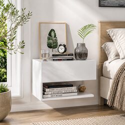 Wall-mounted Bedside Cabinet High Gloss White Floating Storage Unit
