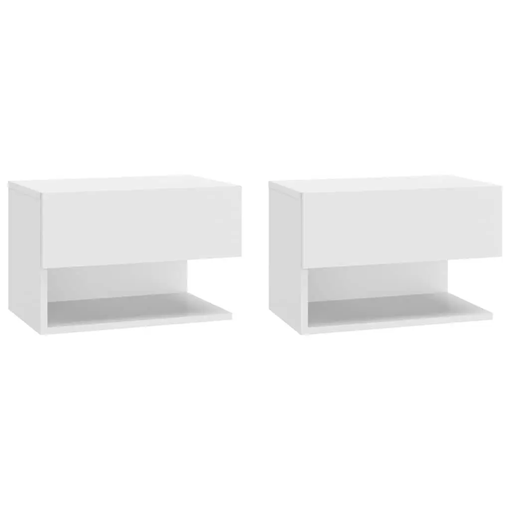 Wall-mounted Bedside Cabinets Engineered Wood 2 pcs High Gloss White Floating Storage Unit