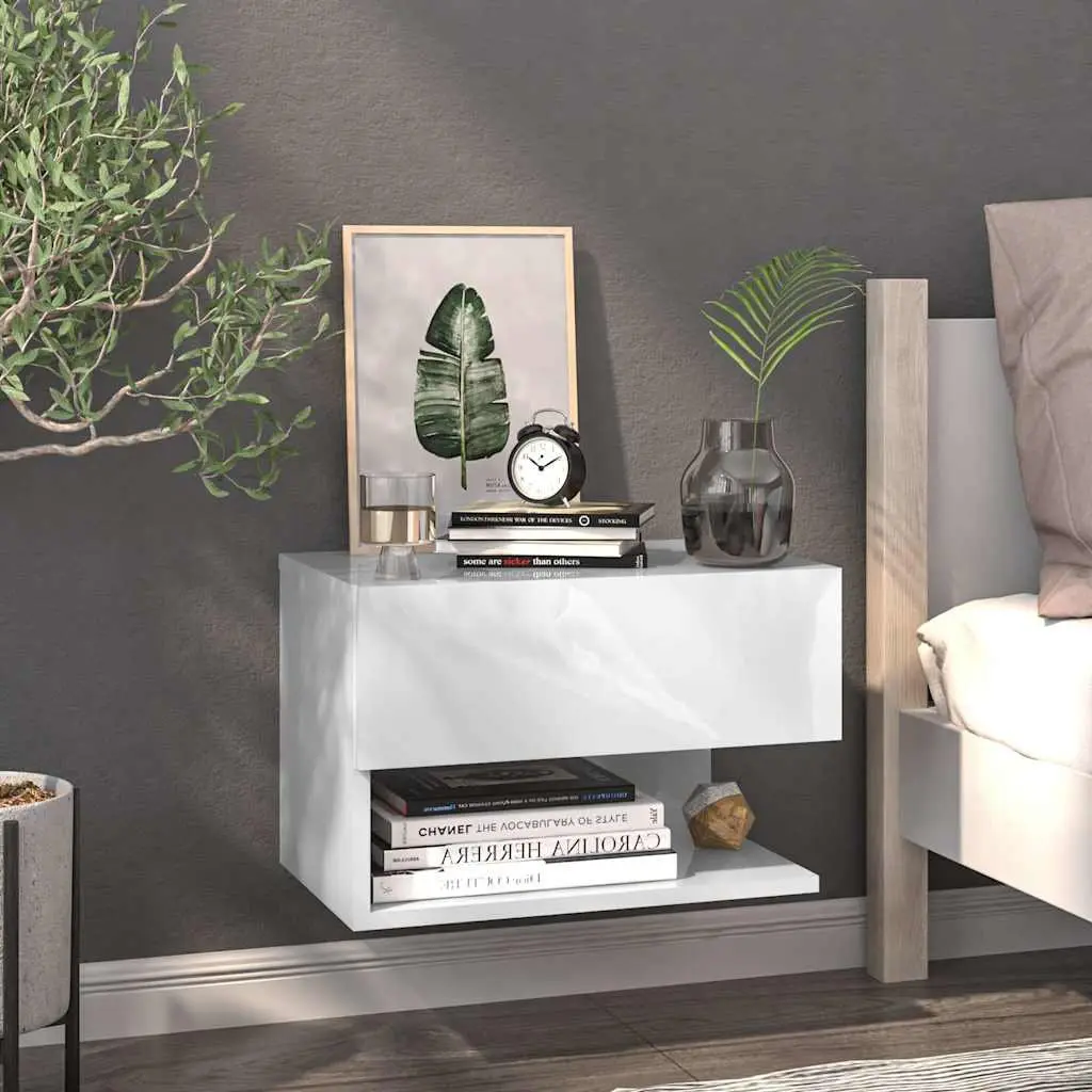 Wall-mounted Bedside Cabinets Engineered Wood 2 pcs High Gloss White Floating Storage Unit