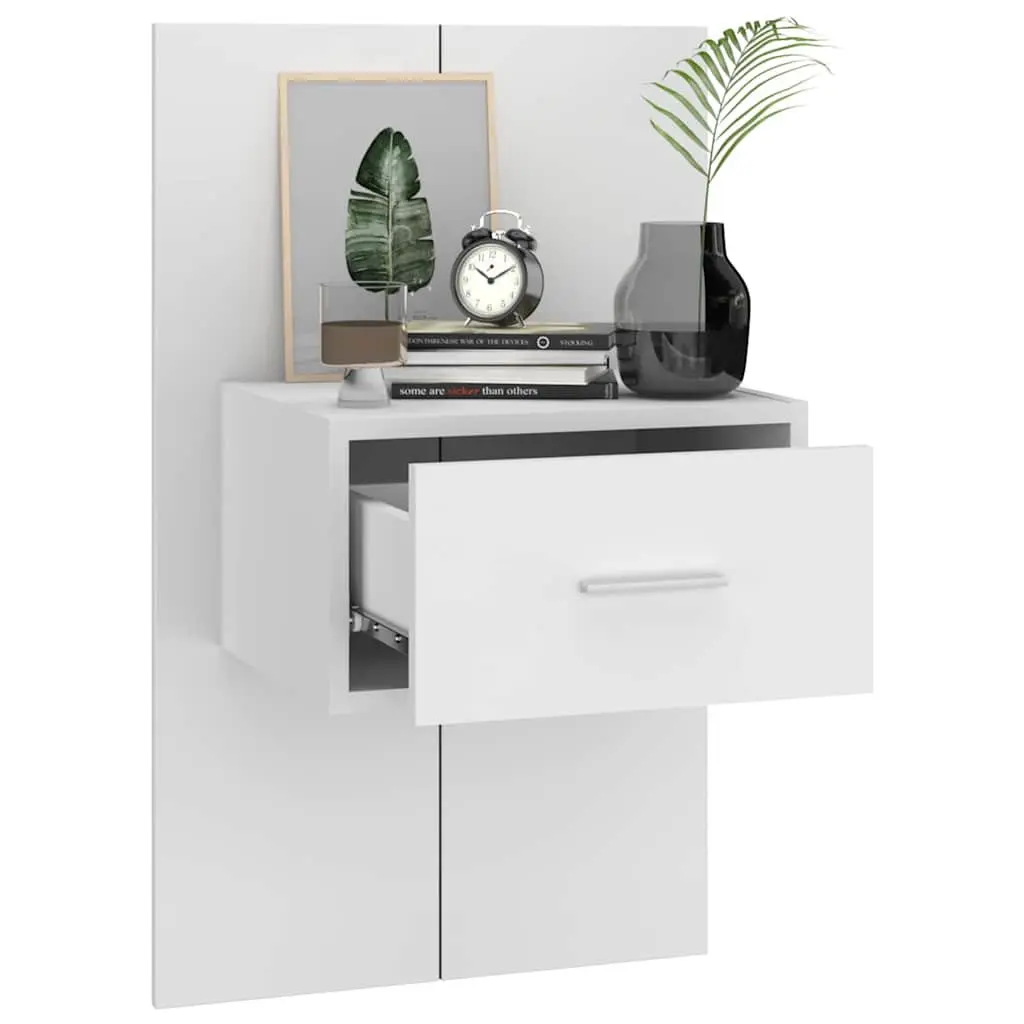 Wall-mounted Bedside Cabinet Engineered Wood White Floating Storage Unit
