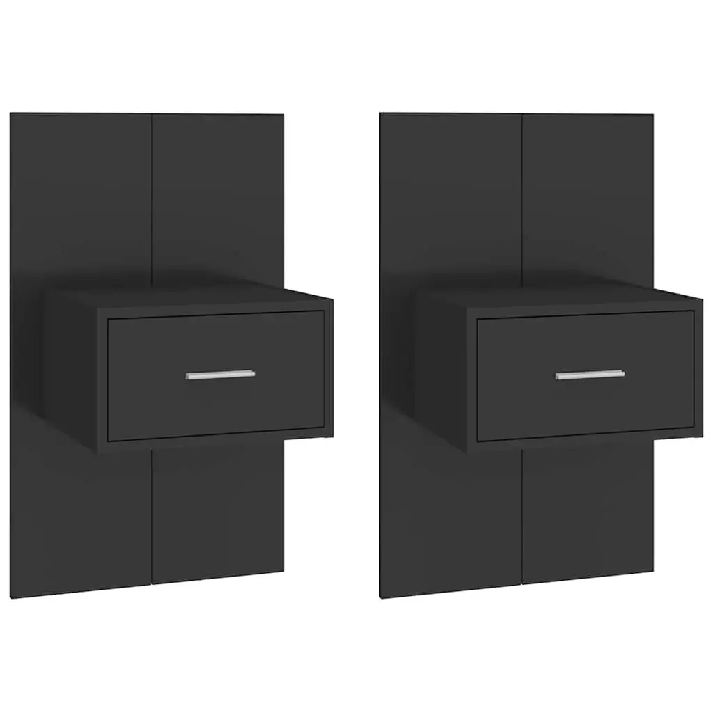 Wall-mounted Bedside Cabinets Engineered Wood 2 Piece Black Floating Storage Drawer