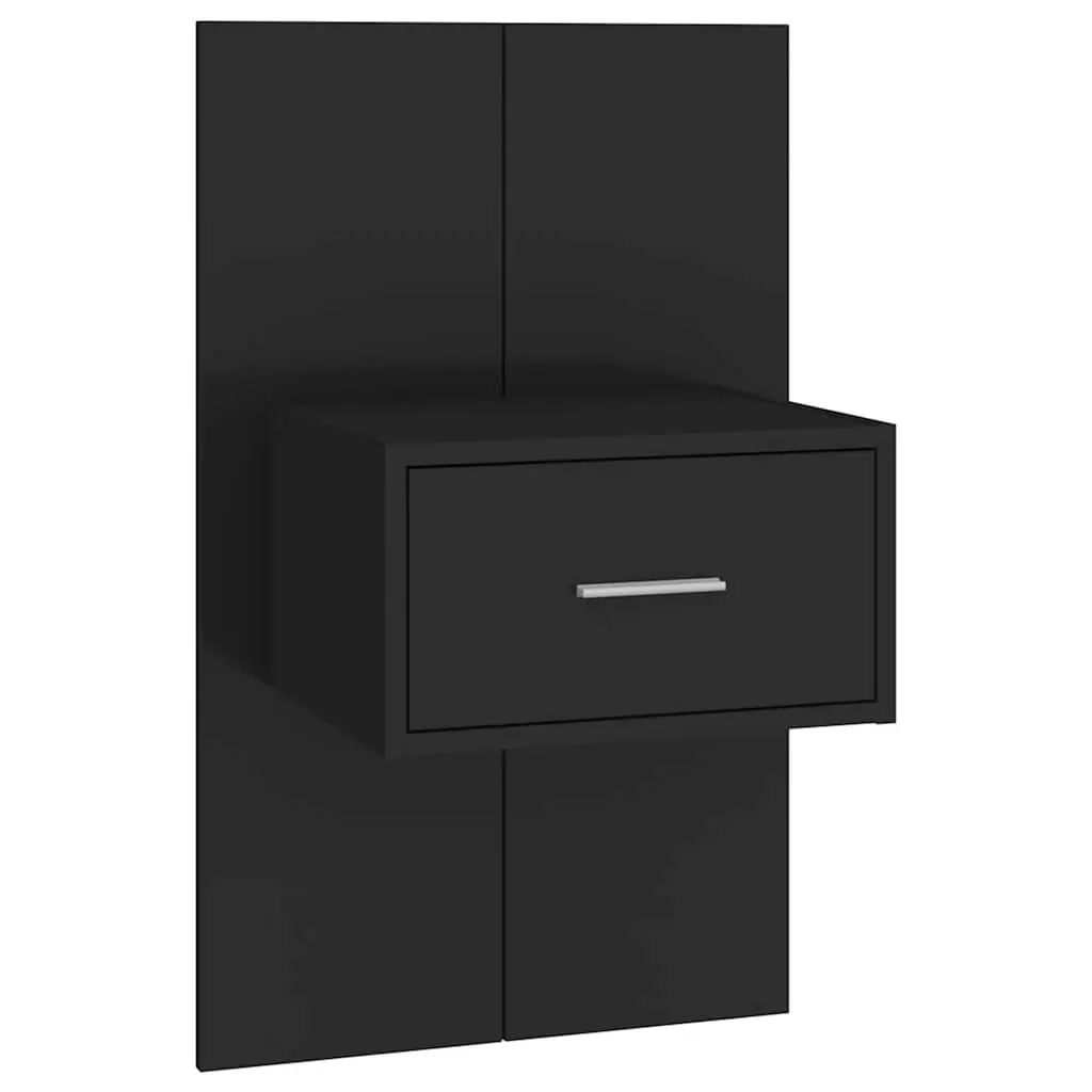 Wall-mounted Bedside Cabinets Engineered Wood 2 Piece Black Floating Storage Drawer