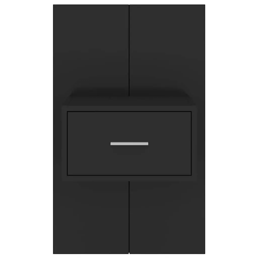 Wall-mounted Bedside Cabinets Engineered Wood 2 Piece Black Floating Storage Drawer