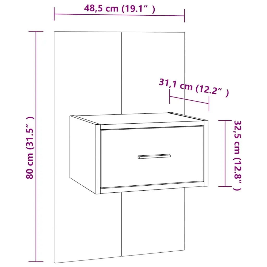 Wall-mounted Bedside Cabinets Engineered Wood 2 Piece Black Floating Storage Drawer