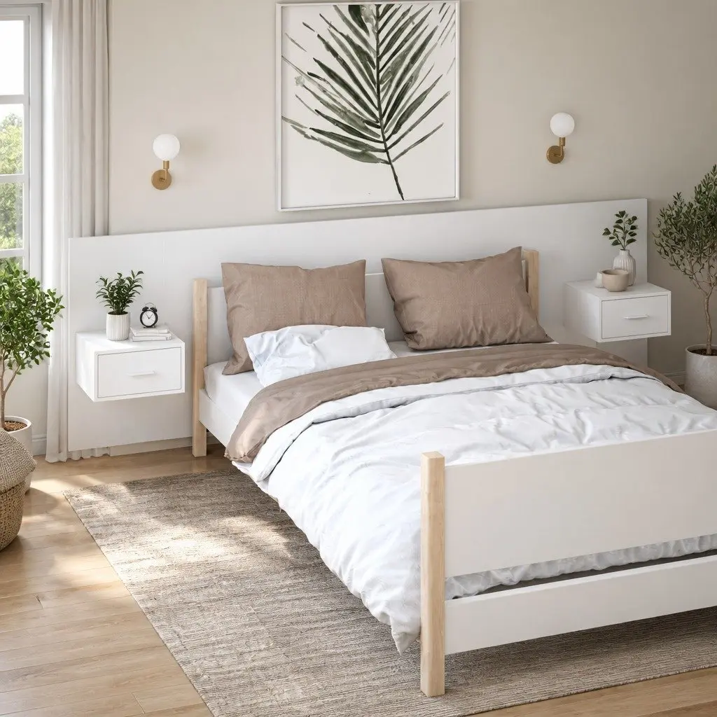 Wall-mounted Bedside Cabinets Engineered Wood 2 pcs High Gloss White Floating Storage Drawers