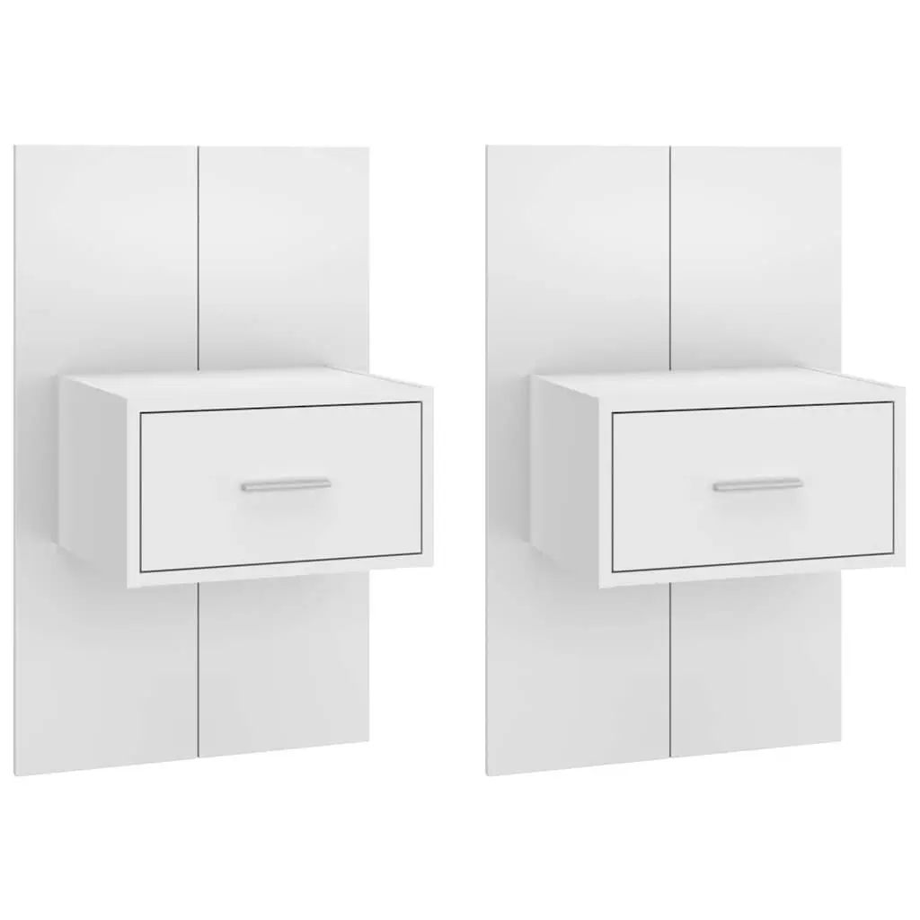 Wall-mounted Bedside Cabinets Engineered Wood 2 pcs High Gloss White Floating Storage Drawers
