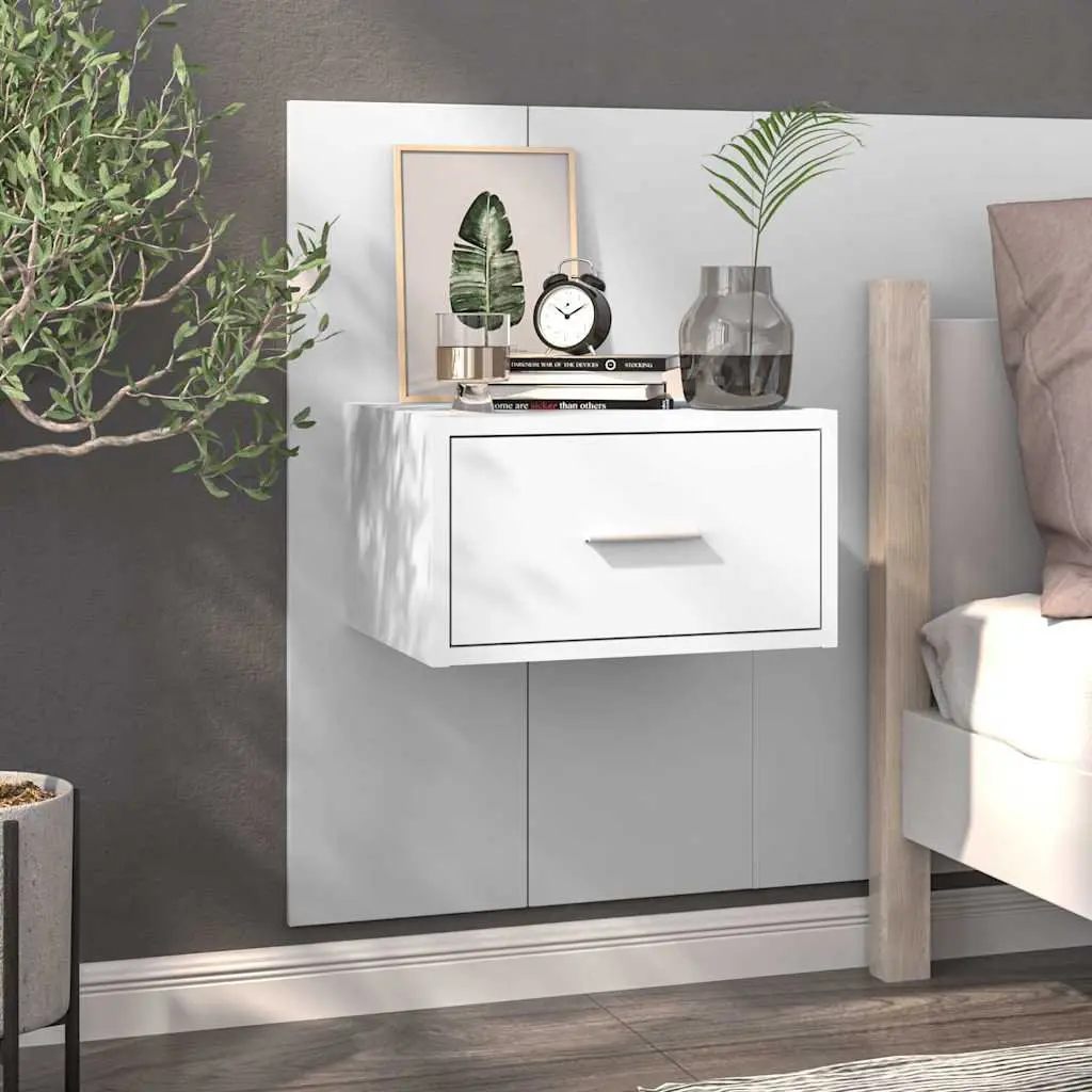 Wall-mounted Bedside Cabinets Engineered Wood 2 pcs High Gloss White Floating Storage Drawers