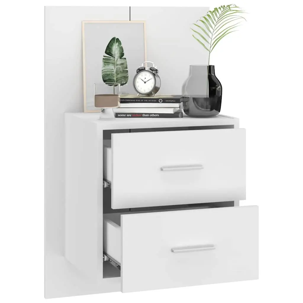 Wall-mounted Bedside Cabinets 2 pcs High Gloss White Floating Storage Drawer