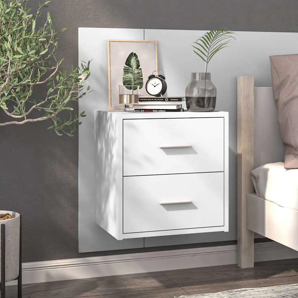 Wall-mounted Bedside Cabinets 2 pcs High Gloss White Floating Storage Drawer
