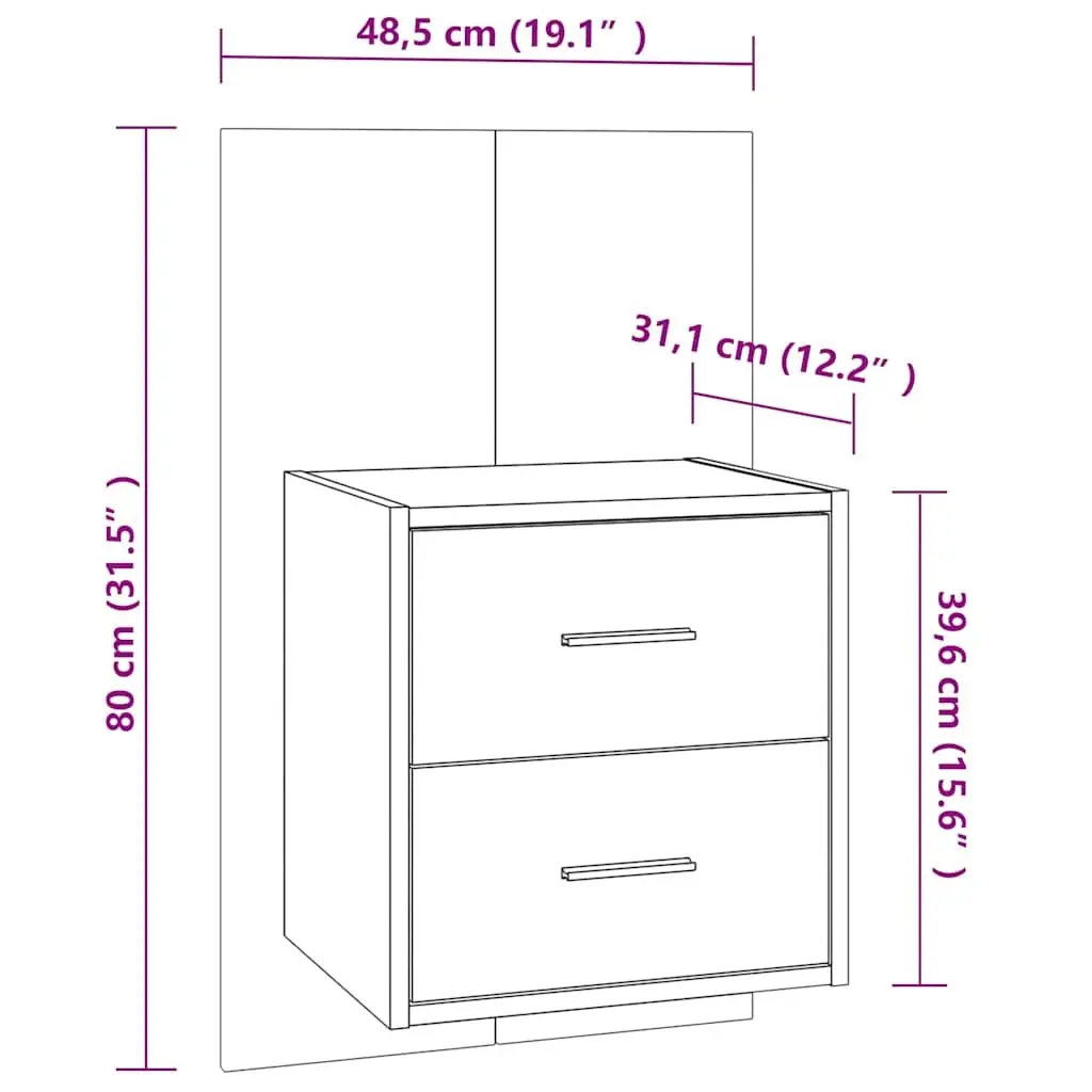 Wall-mounted Bedside Cabinets 2 pcs High Gloss White Floating Storage Drawer
