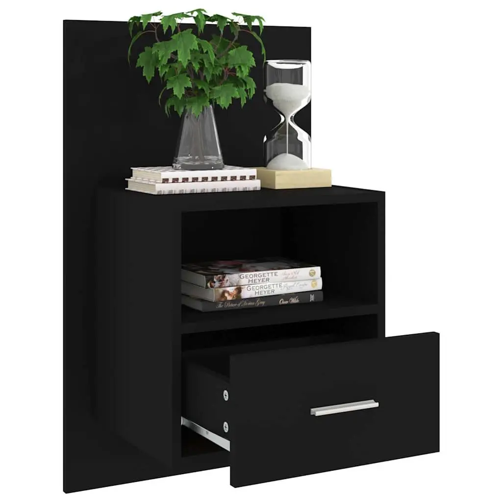 Wall-mounted Bedside Cabinet with Storage Drawer Black Floating Bedside Table