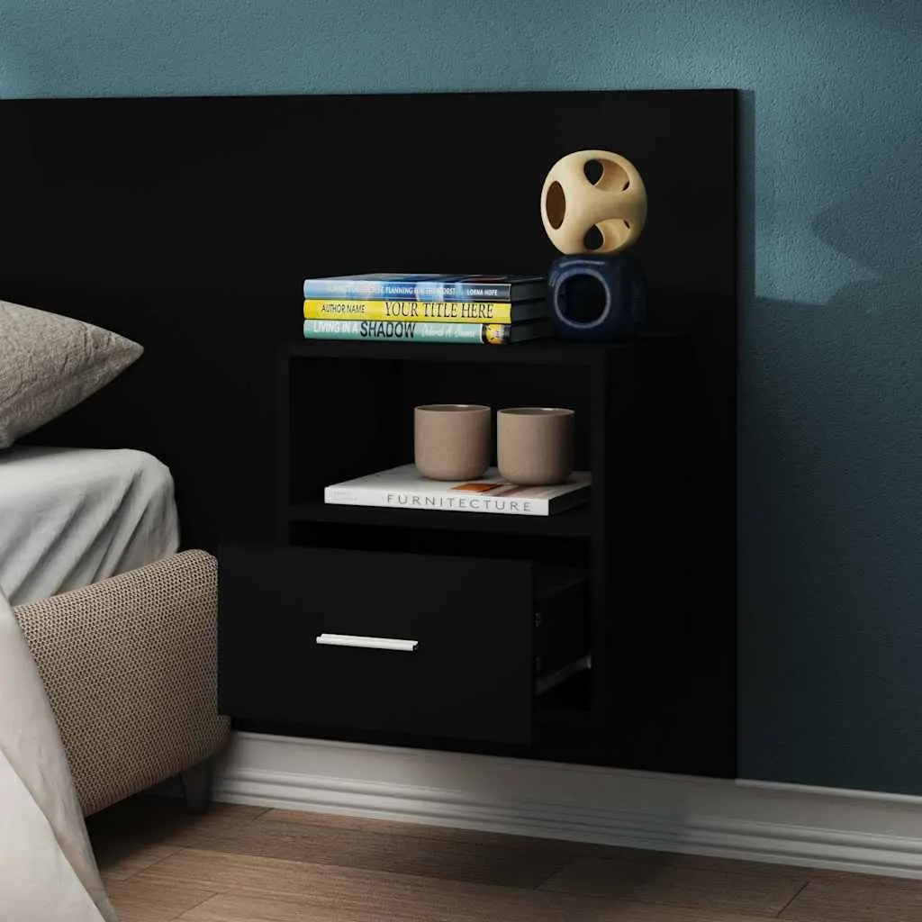 Wall-mounted Bedside Cabinet with Storage Drawer Black Floating Bedside Table