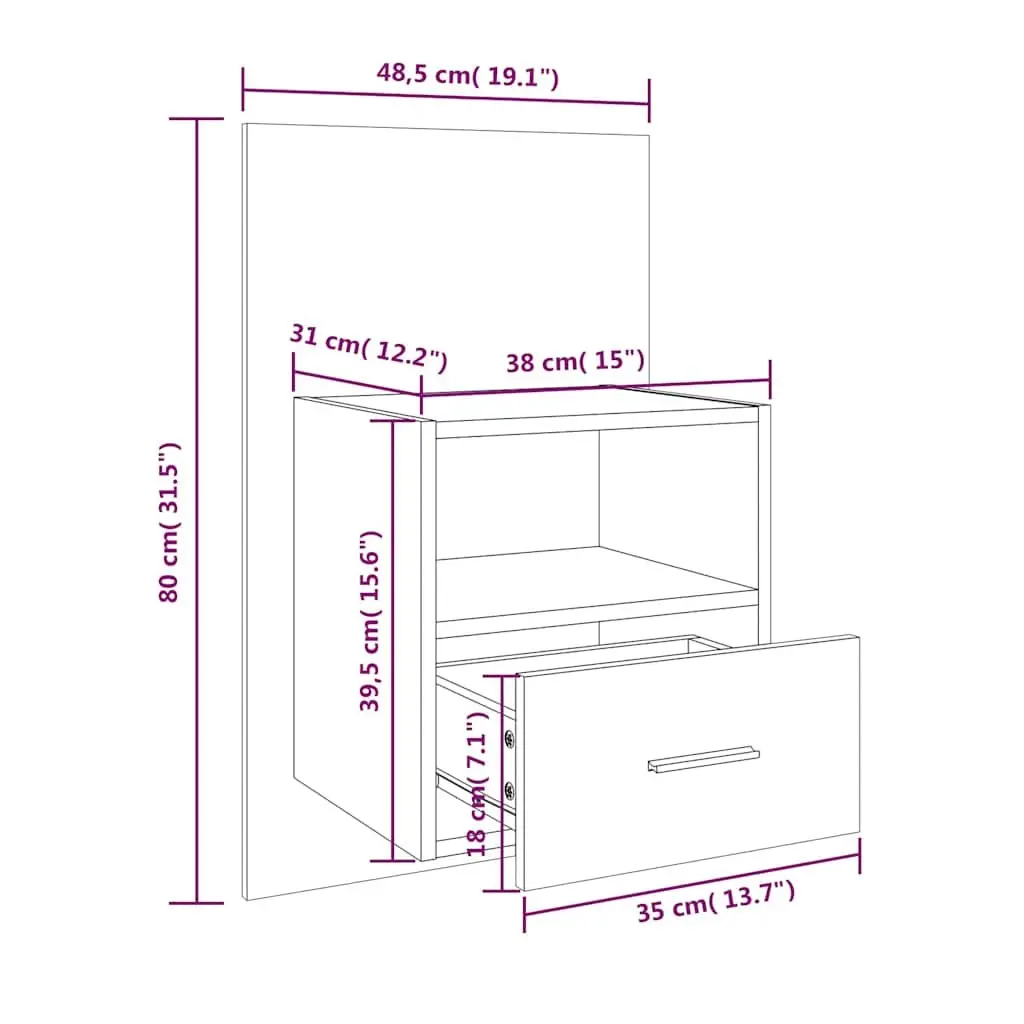 Wall-mounted Bedside Cabinet with Storage Drawer Black Floating Bedside Table