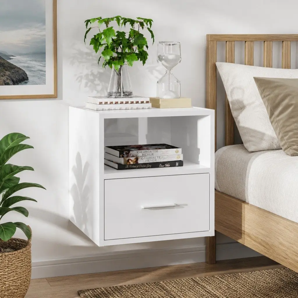 Wall-mounted Bedside Cabinet Engineered Wood White High Gloss