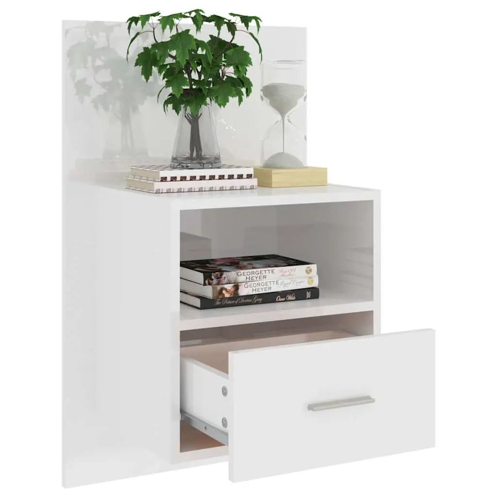 Wall-mounted Bedside Cabinet Engineered Wood White High Gloss