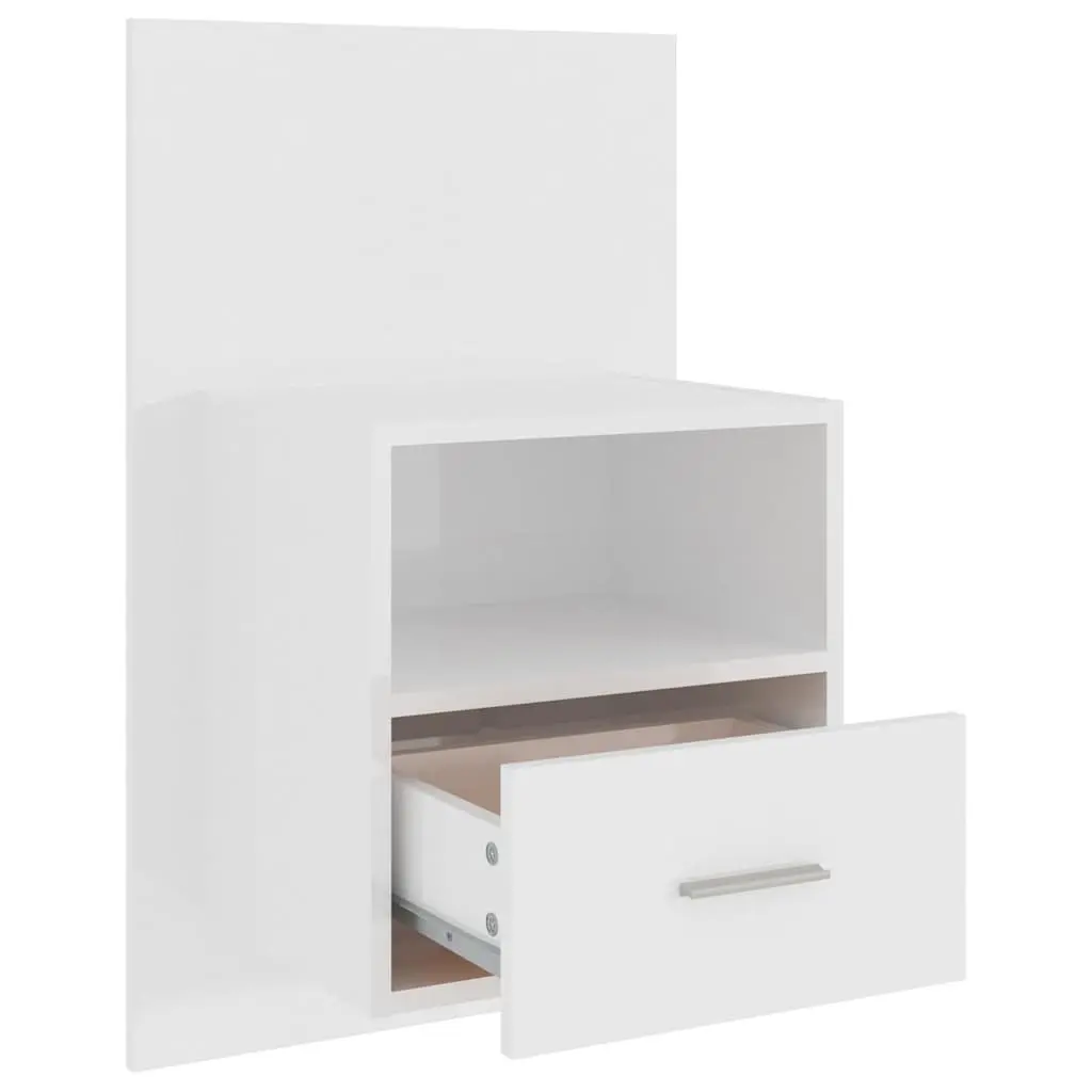 Wall-mounted Bedside Cabinet Engineered Wood White High Gloss