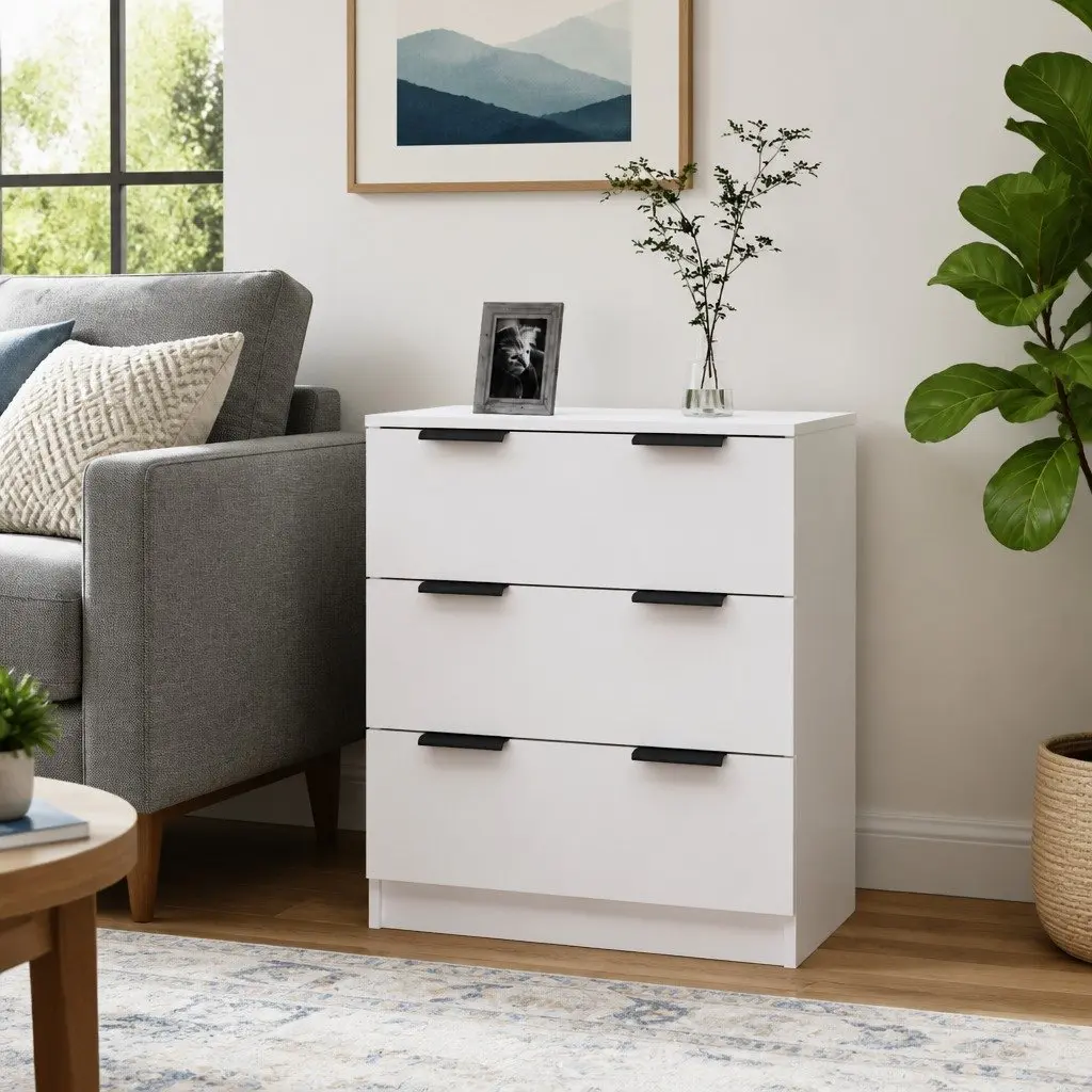 Sideboard Cabinet Engineered Wood 60x30x70 cm White 3 Drawers