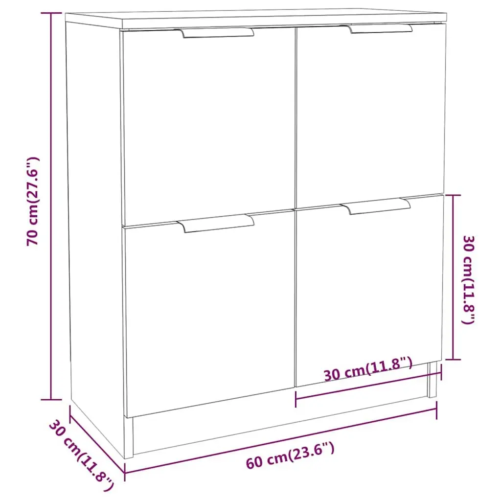 Sideboard White 60x30x70 cm Storage Cabinet with 4 Doors Engineered Wood