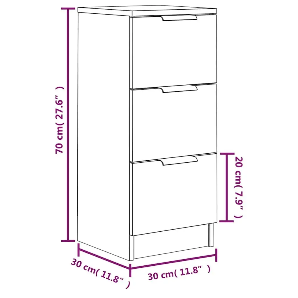 Sideboard White 30x30x70 cm Storage Cabinet 3 Drawers Living Room Furniture