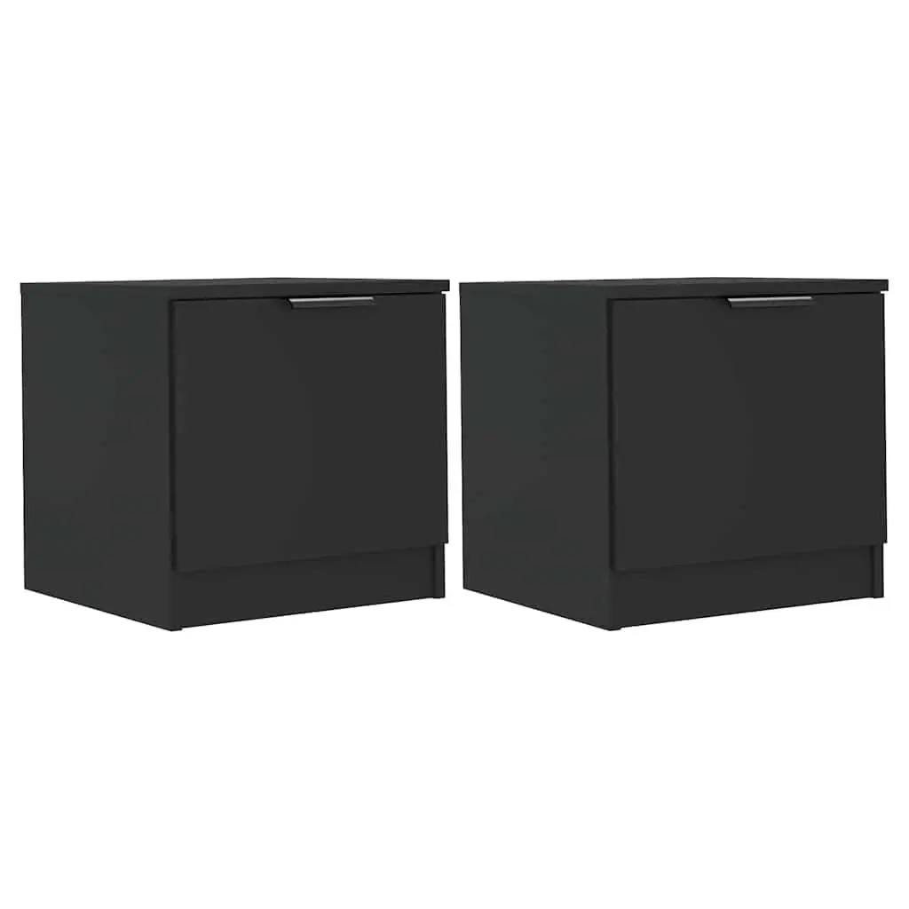 Black Bedside Cabinets 2 Piece Engineered Wood 40x39x40cm Nightstand Storage End Table