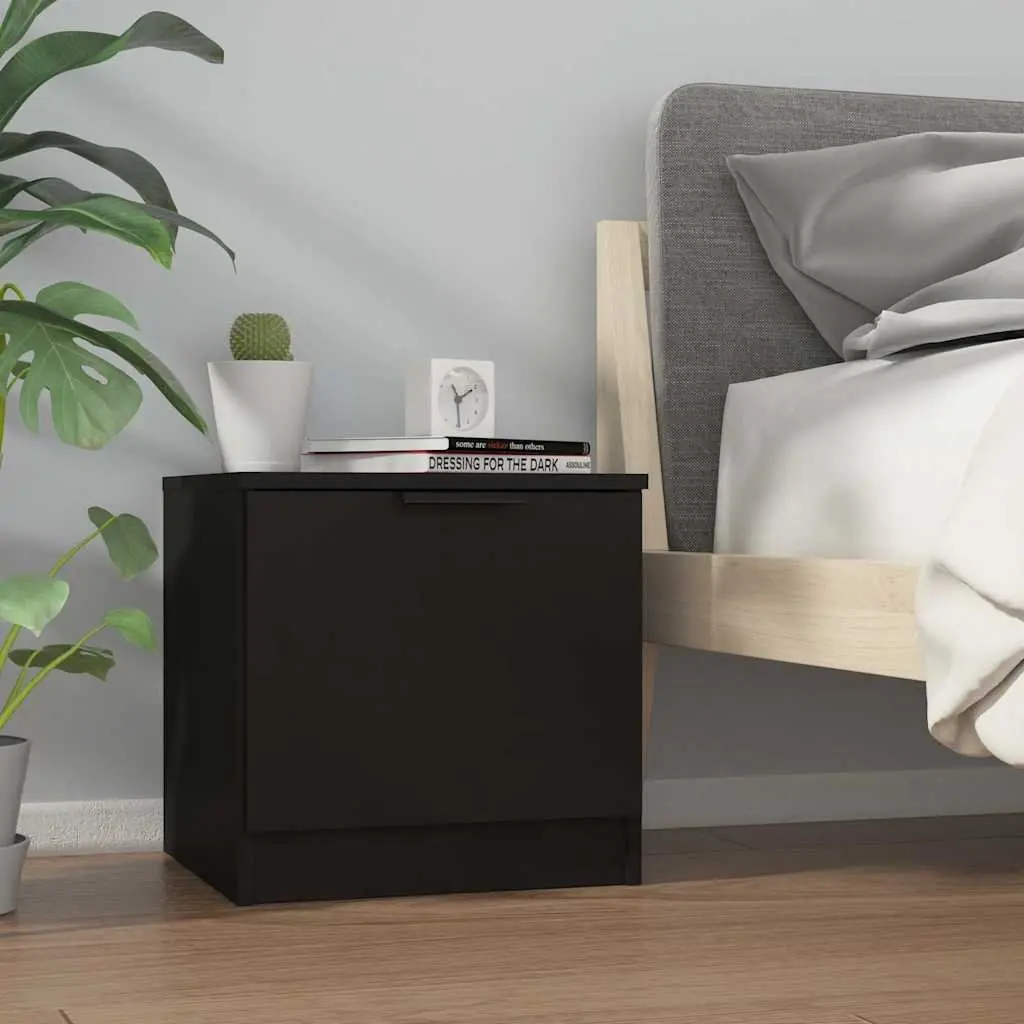 Black Bedside Cabinets 2 Piece Engineered Wood 40x39x40cm Nightstand Storage End Table