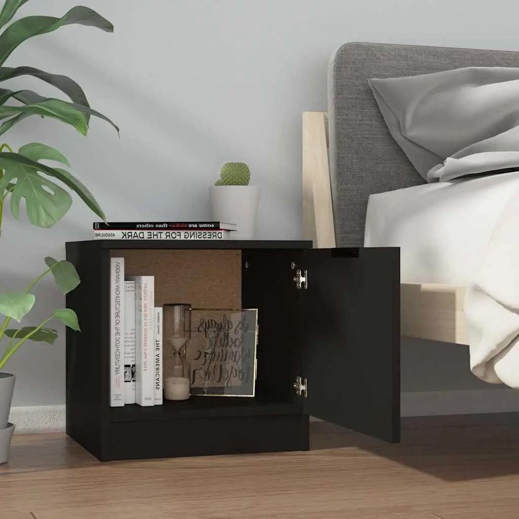 Black Bedside Cabinets 2 Piece Engineered Wood 40x39x40cm Nightstand Storage End Table
