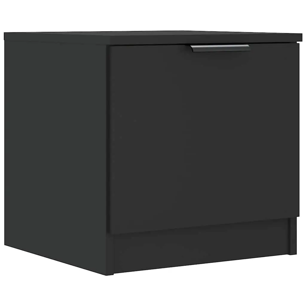 Black Bedside Cabinets 2 Piece Engineered Wood 40x39x40cm Nightstand Storage End Table