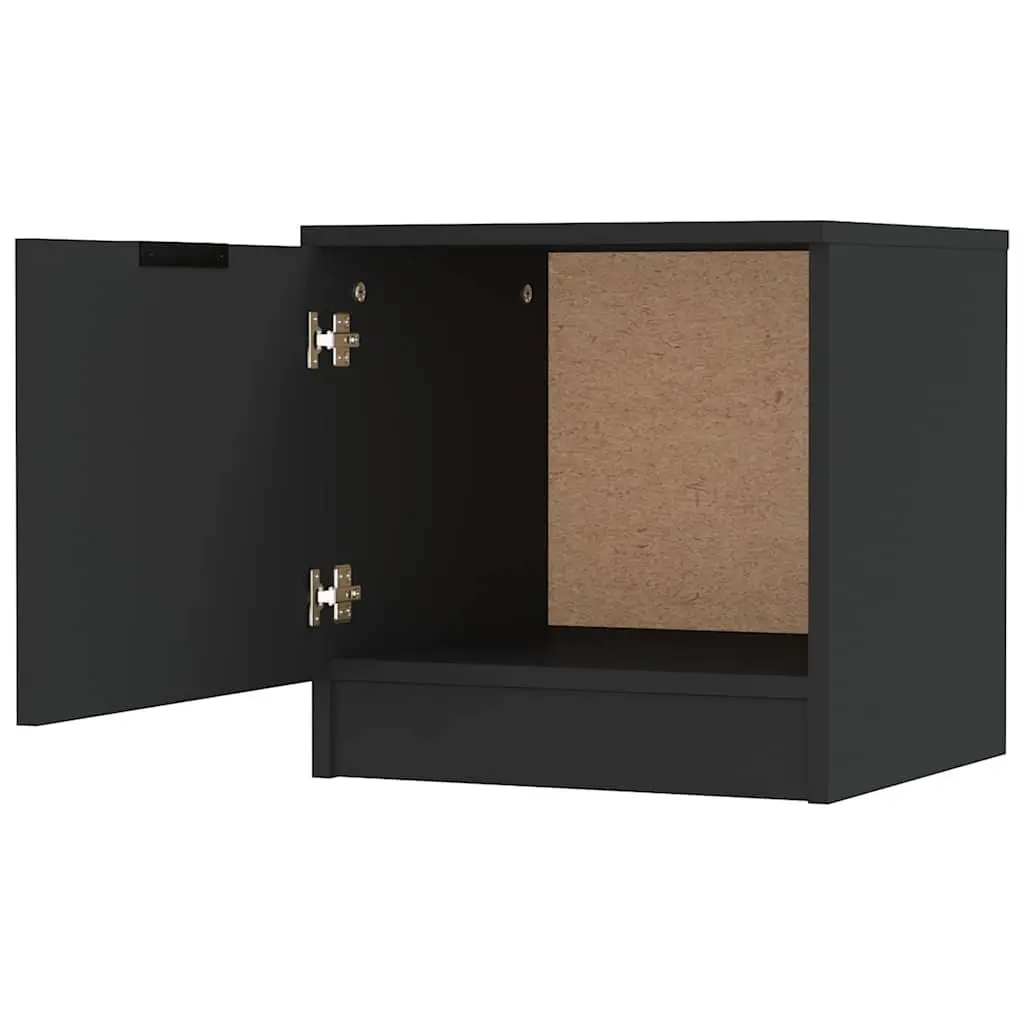 Black Bedside Cabinets 2 Piece Engineered Wood 40x39x40cm Nightstand Storage End Table