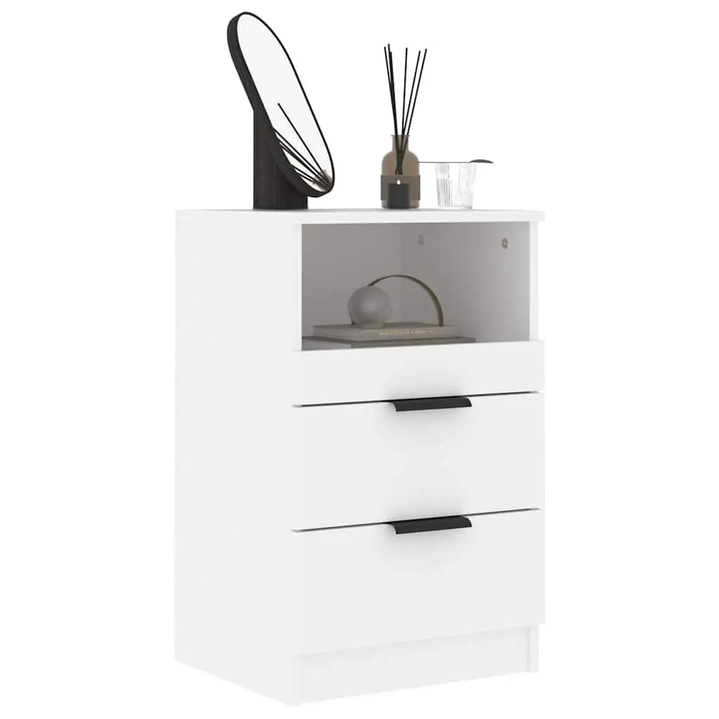 2 Piece Bedside Cabinets Engineered Wood Nightstand White with Storage Drawers