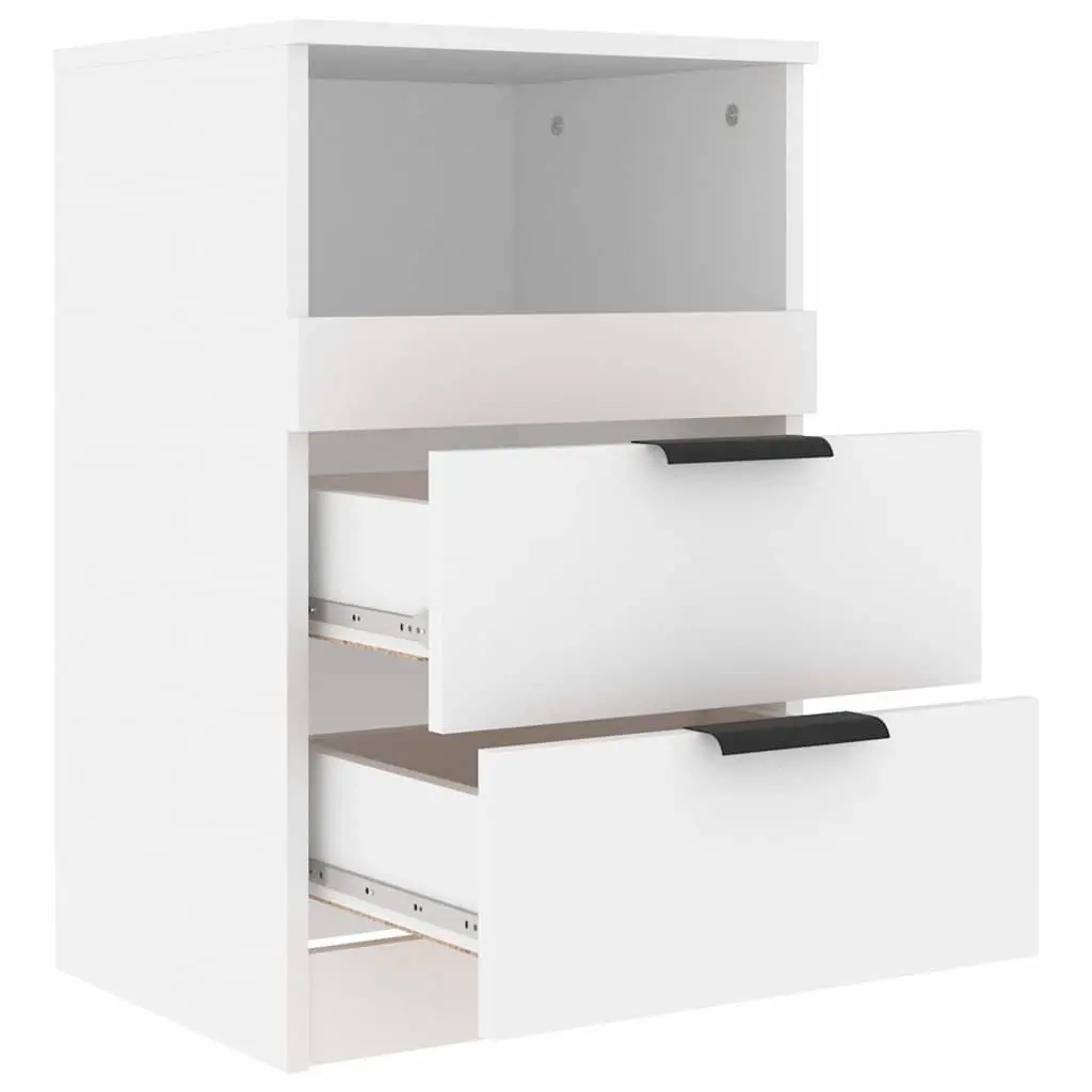 2 Piece Bedside Cabinets Engineered Wood Nightstand White with Storage Drawers