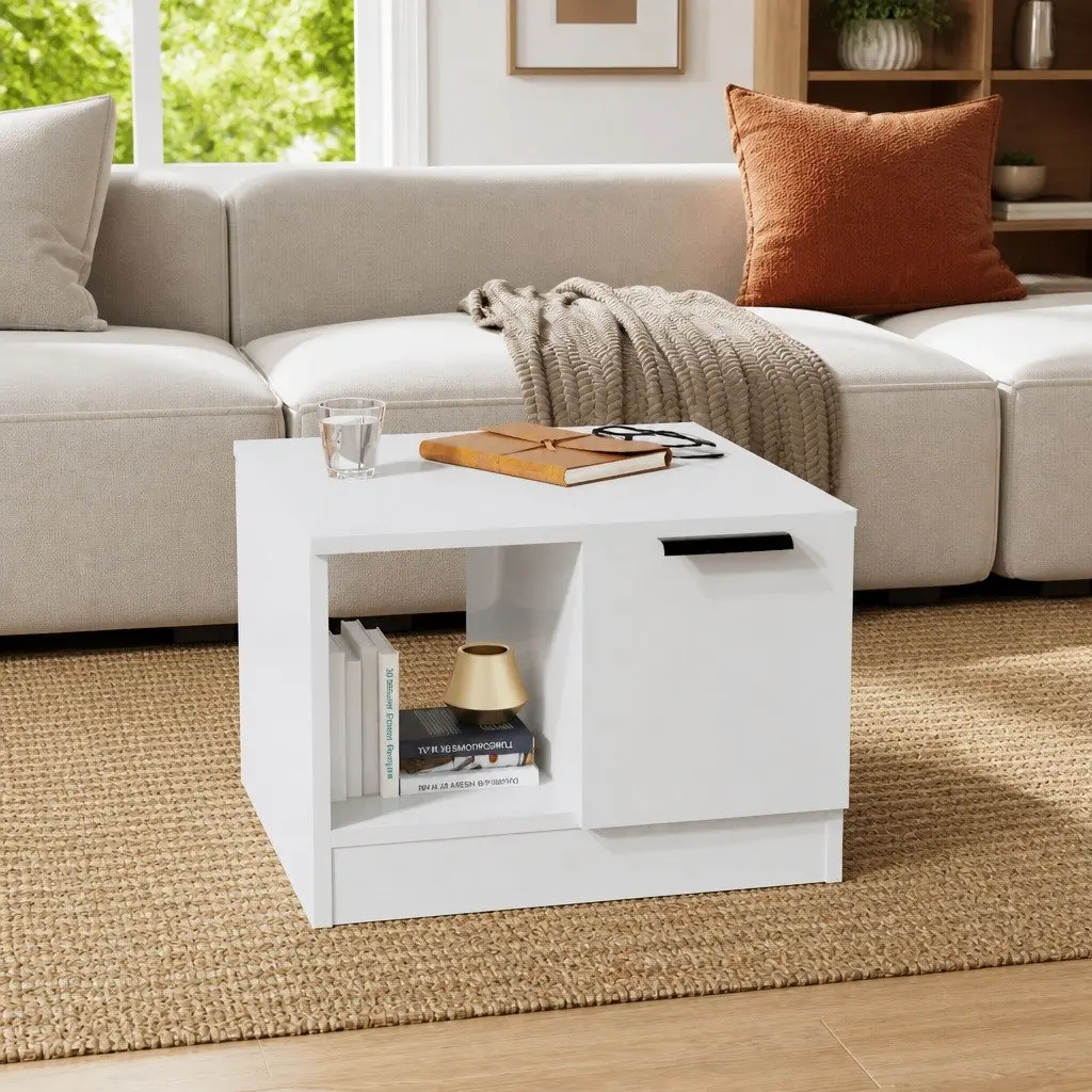 Coffee Table Engineered Wood High Gloss White 50x50x36 cm