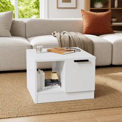 Coffee Table High Gloss White 50x50x36 cm Storage Compartments Living Room