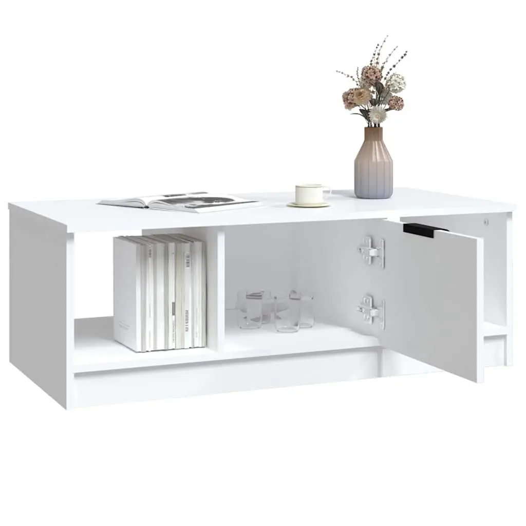 Coffee Table White Engineered Wood 102x50x36cm with Organised Storage Compartments