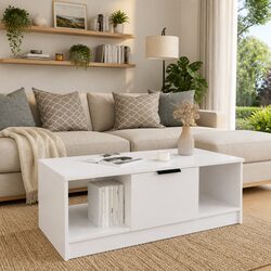 Coffee Table High Gloss White Modern Living Room Furniture Storage Compartments