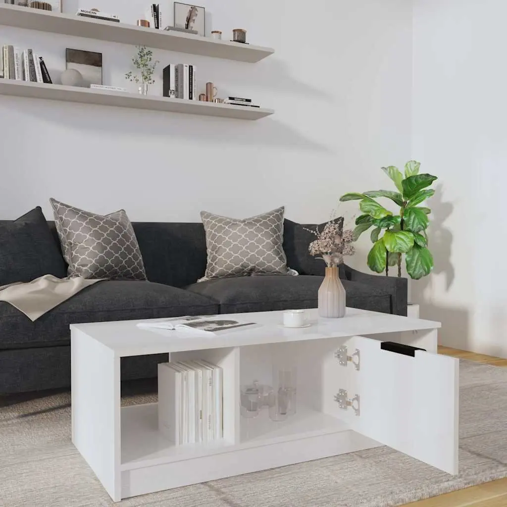 Coffee Table Engineered Wood 102L x 50W x 36H cm High Gloss White