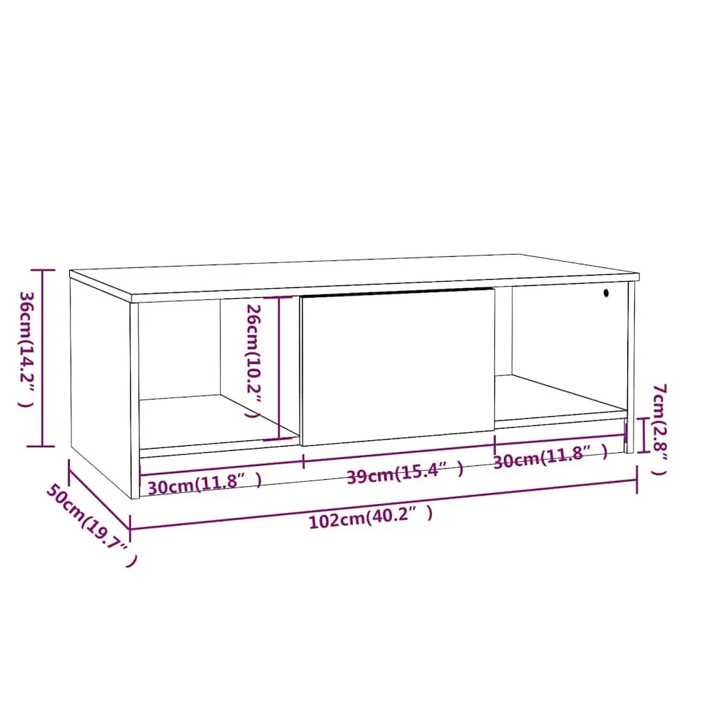 Coffee Table Engineered Wood 102L x 50W x 36H cm High Gloss White
